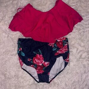 Red swim set Floral Swimsuit